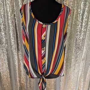 Free Kisses Striped Sleeveless Summer Shirt Retro Style Women's XL